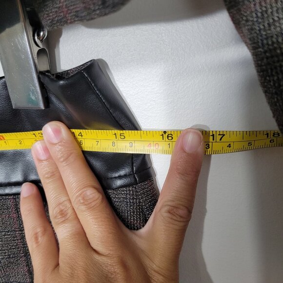 San Francisco Two Piece Plaid Jacket Skirt Suit Set Lined Faux Leather Trim - Picture 12 of 15